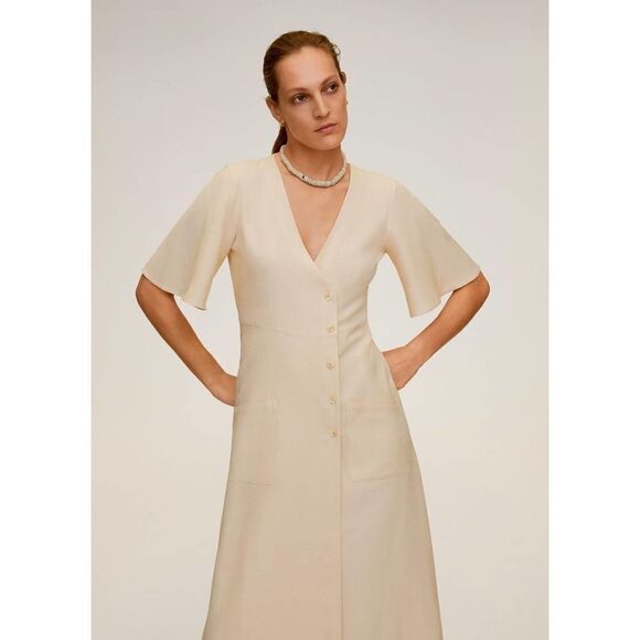 Mango Linen Blend Dress Wrap Buttons - Picture 1 of 5